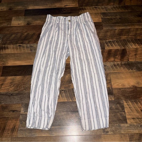 Madewell Pants - Madewell White & Navy Striped High Waist Cropped Pants
